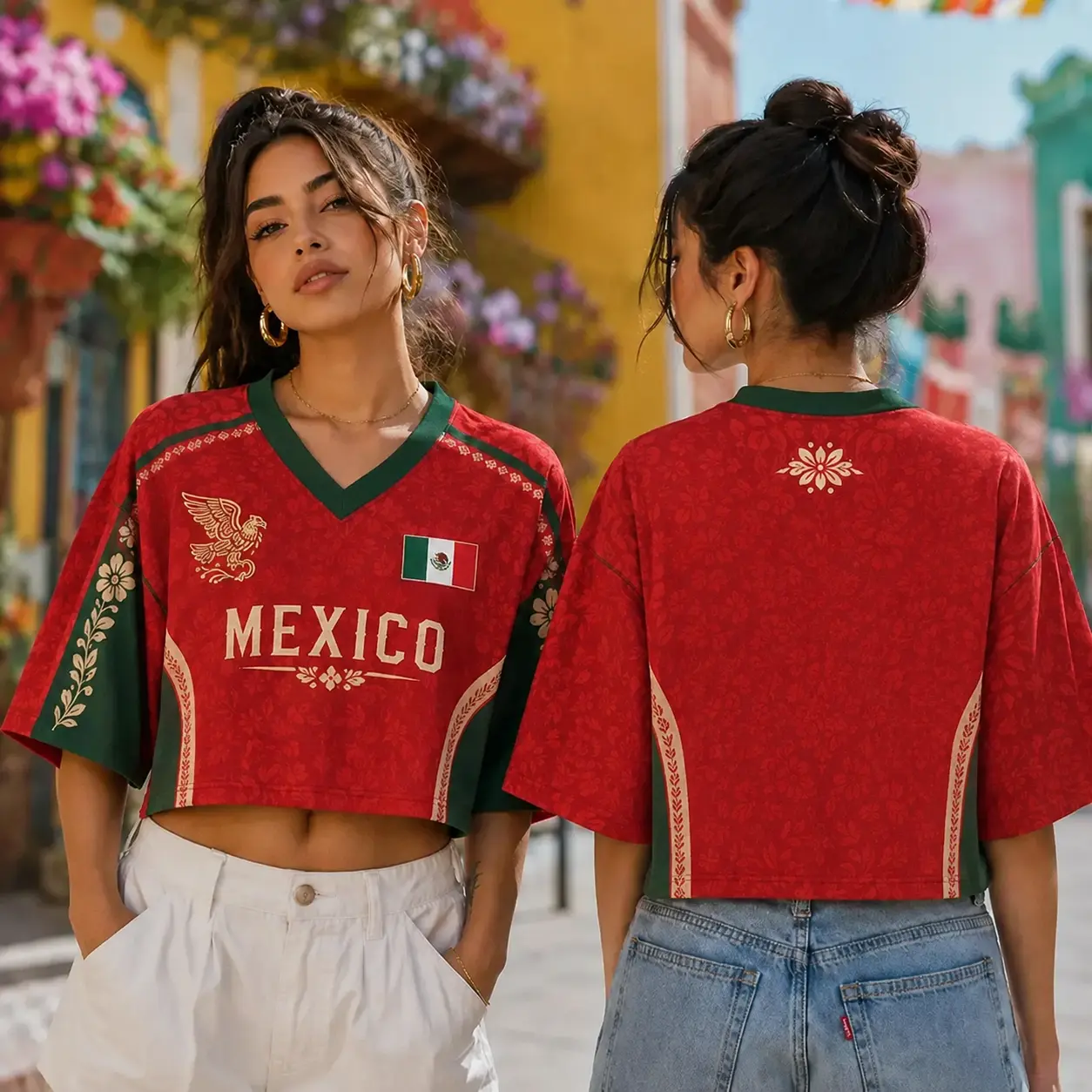 9 Design Mexico Croptop, Vintage Mexican 2026 Flag Shirt Graphic Design, Casual Party Sports Wear, Comfortable For Everyday Wear, Latina Pride Tee