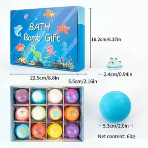 2026 Upgraded Blue 12-Pack Bath Bombs with Surprise Spring, Ocean Toy Salt Ball Sleeve Box, Easter Gift Basket Stuffers & Egg Fillers (Beauty & Personal Care Bath Additive)