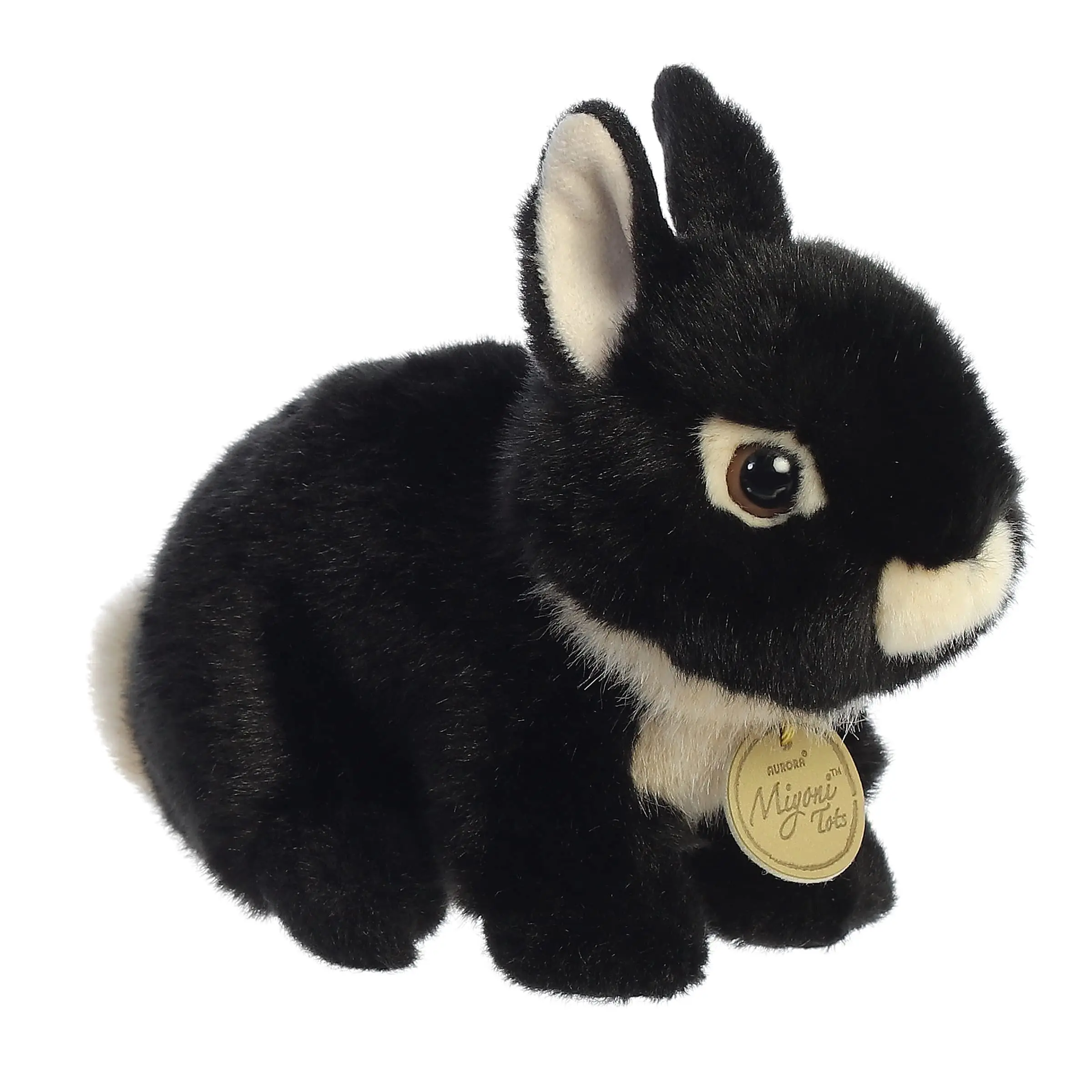 Aurora Miyoni Tots Netherland Dwarf Bunny Stuffed Animal, Realistic Lifelike Plush Rabbit with Bean Pellets, Hand-Stitched Soft Toy, Black, 7.5 Inches