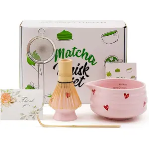 5 count  Matcha Set,Ceramic Bowl with Spout and  Whisk set, Ceremonical Matcha Kit for breakfast/latte, Starter Making Kit, Matcha  set ( love)