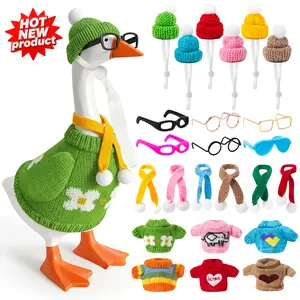 6 Set 24Pcs 7 Inch Desk Goose Outfits  Kniited Sweater WIth Accessories,Knitting Clothes with Hats Sweater Glasses Scarves for Mini Magnetic Goose Statue Decor