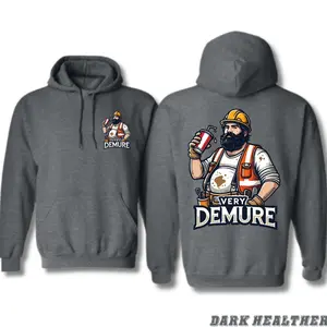 Very Demure Construction Hoodie Funny Worker Graphic Jumper Men Dark Heather Sweatshirt Blue Collar Gift Lineman Electrician Top Trade Humor Pullover Streetwear Pocket Casual Activewear Aesthetic Hoody