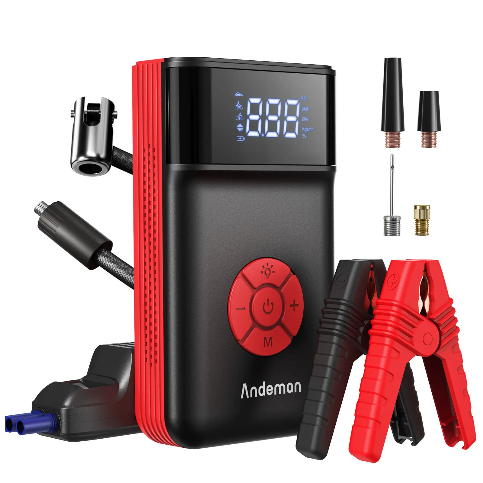 Car Jump Starter With Air Compressor 4000A (10.0L Gas, 8.0L Diesel) With 120 PSI Tire Inflator, 12V Car Battery Jump Power With LED Light portable jumpstarter batterycharger Outdoorfun Emergency Lighting