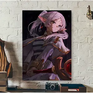 [1pc Anime Elf Canvas Art] 1pc Dark Fantasy Anime-Inspired Elf Girl with Sword 2D Flat  - Wall Decor for Living Room, Bedroom, Restaurant, Bar, Cafe, Study - Perfect Gift for Art Lovers and Young Professionals, Anime Room Decor