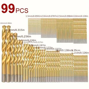 99PCS Drill Bit Set 1/16"-3/8" HSS Titanium Multi Drill Bits Twist Metal Tools HSS High Speed Steel for Metal, Wood & Aluminum Drilling - 1-3mm