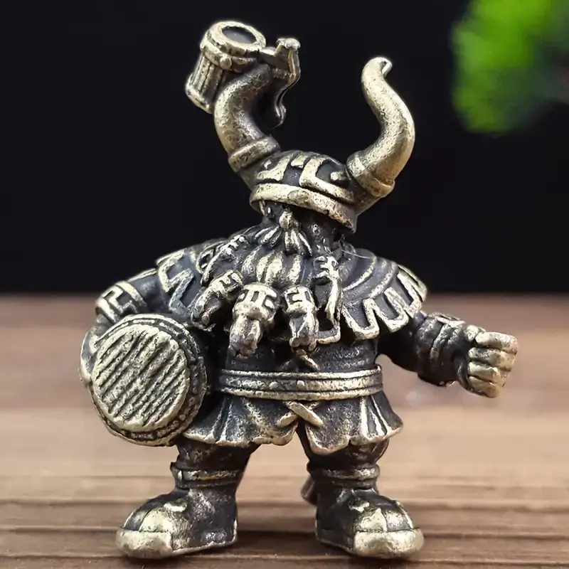 Antique Brass Viking Warrior Statue with Sword and Axe, Detailed Historical Decorative Sculpture Figurine for Home Office Desk Decoration, Gift, Incense Holder, Collectible Figurines, Home Ornaments, Home Decor Sculptures, Decorative Statues