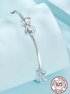 925 Sterling Silver Cute Bowknot Design Bracelet, Charm Bracelet, Fashionable Jewelry for Women & Girls, Trendy All-match & Exquisite Jewelry for Birthday Gift