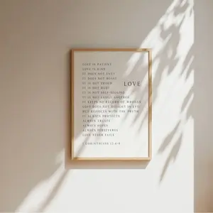 Love is Patient Poster, Love is Kind - 1 Corinthians 13:4-8, Christian Wall Art, Bible Verse Wall Art, Christian Home Decor, Christian Art Print