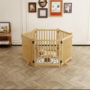 [Bellemave] Wooden Freestanding Dog Gates for The House,Dog Gates for Doorways, Stairs,Wood Dog Fences Indoor Pet Gate,Step Over Fence  ( Prime Big Deal Days )