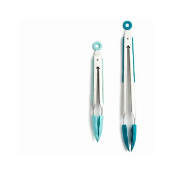 Core Home Kitchen Locking Tongs - 2-Pack Compact Brushed Stainless Steel Utensils with Silicone Handle, Hanging Feature, 1.31" Height, 13.3" Length, Ideal for Home Use