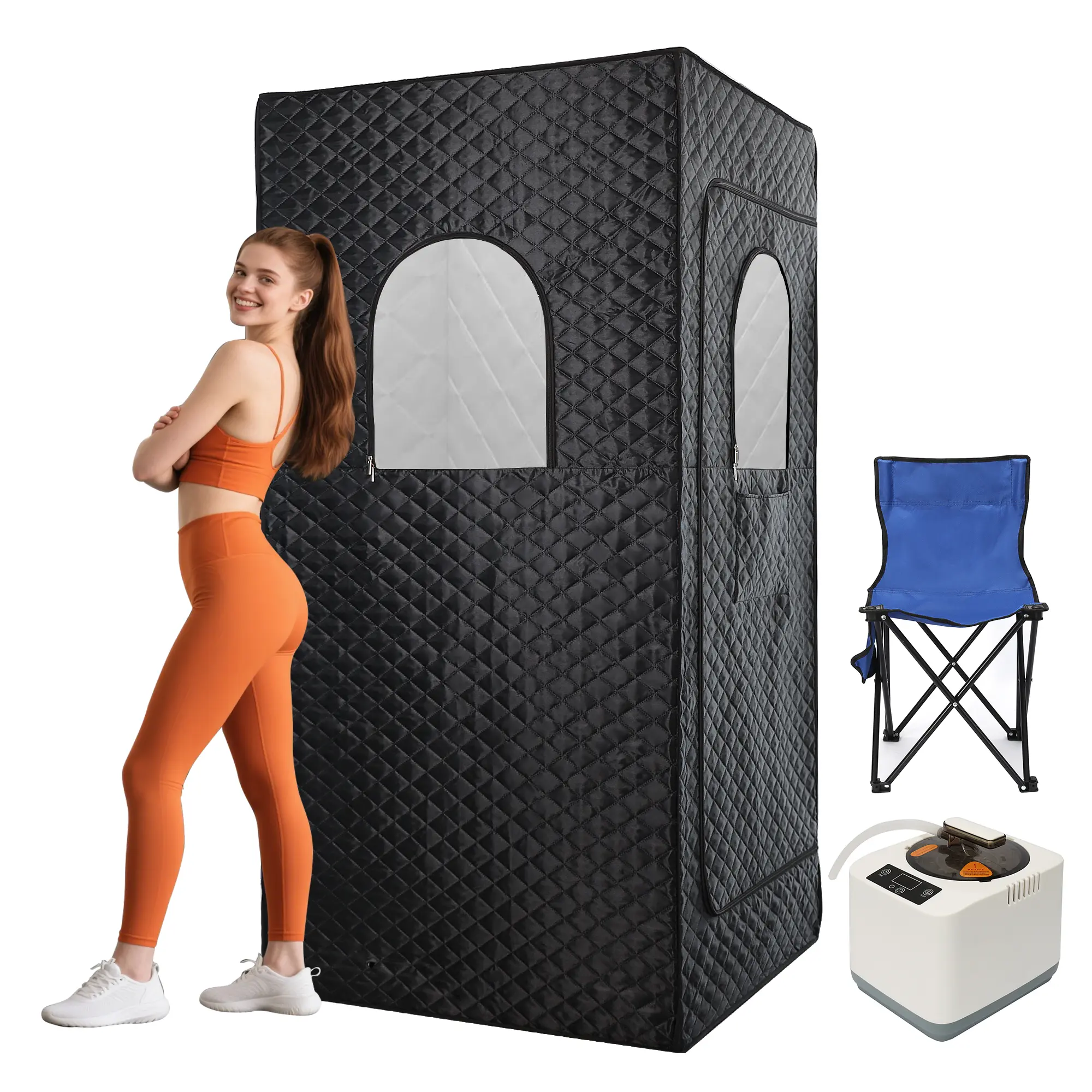 Portable steam sauna for home，Portable Steam Sauna Tent with 3L Steamer, Waterproof and Thermal Insulation, Folding Chair, for Home Steam Spa, Indoor & Outdoor