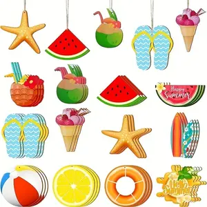 12-Piece Wooden Hanging Decor Set, Tropical Beach Party Decoration, Summer Tree Ornaments with Starfish & Pineapple, Durable Design