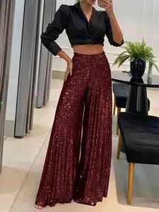 A women's wide-leg version is loose and elegant and inclusive with a good waist elastic design sequin wide-leg trousers, suitable for autumn and winter, suitable for evening dinner party style, fashionable red carpet style and other styles Pants