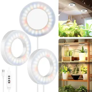 48 LED Full Spectrum Ceiling Grow Light for Indoor Plants - Adjustable Brightness, Auto Timer, USB Powered, Energy-Efficient Halo Plant Lamp