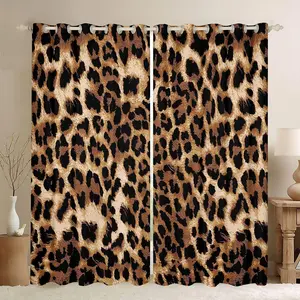 Feelyou Blackout Grommet Curtains 2 Panels - Velvet Fabric, High-Definition Animal Prints (Black Brown Leopard, Cheetah, Geometric), Multi-Size Privacy Grommet Drapes for Bedroom, Farmhouse, Privacy Grommet Curtains