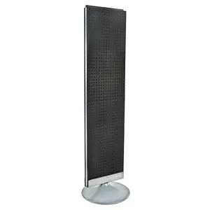 Azar Displays Two-Sided Pegboard Floor Display on a Silver Round Stationary Base: Panel Size: 16"W x 60"H, Black