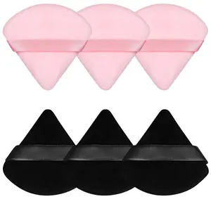 6 Pieces Powder Puff Face Makeup Sponge Soft Velour Triangle Powder Puffs for Loose Powder Setting Powder Cosmetic Foundation Beauty Sponge, Stocking Stuffers Gift for Women (Black, Pink)