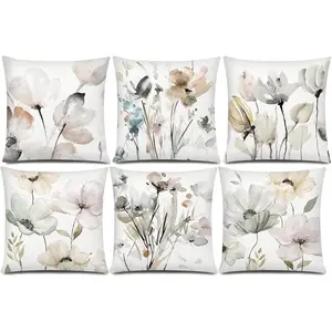 Brown White Grey Pillow Covers 20x20 Set of 6 Flower Throw Pillow Cover for Couch Modern Decorative Watercolor Floral Cushion Cover for Sofa Bedroom Living Room Farmhouse Home Decor