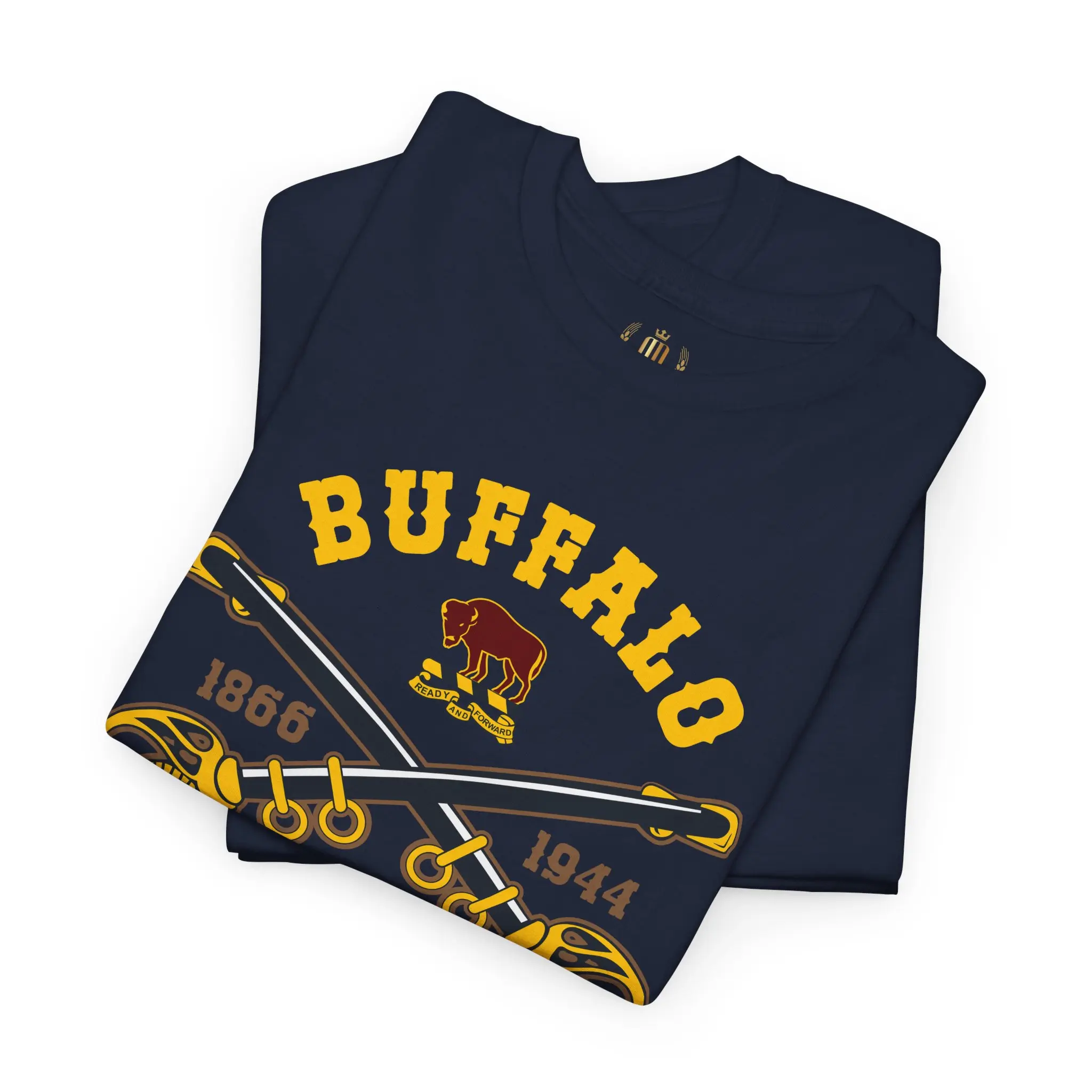 DEMARCIANO Men's Heavy Cotton Casual Short-Sleeve Round Neck Soft Tee Top - Front & Back Printed Buffalo Soldiers, Unisex Classic Fit, Ribbed Seamless Stylish Fabric, Vintage Military, Black History Menswear, Gift for History Buffs (Made to Order)