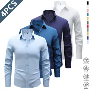 Men's Shirt Long Sleeve Wrinkle-Free Four-Sided Stretch Business High-End Shirt