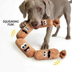 4-Link Squeaky Sausage Dog Toy – Plush Chew Toy for Aggressive Chewers, Multi-Knot Tug Toy for Bored Dogs & Teeth Cleaning