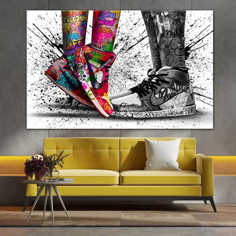 Shoes Graffiti Decor, Love in Shoes, Living Room Wall Art, Love Graffiti Print.Art prints unframed. Decorating Decoration Artistic Box Water Proof Wood Ornaments Photo wall decor posters remember lebron poster Glossy