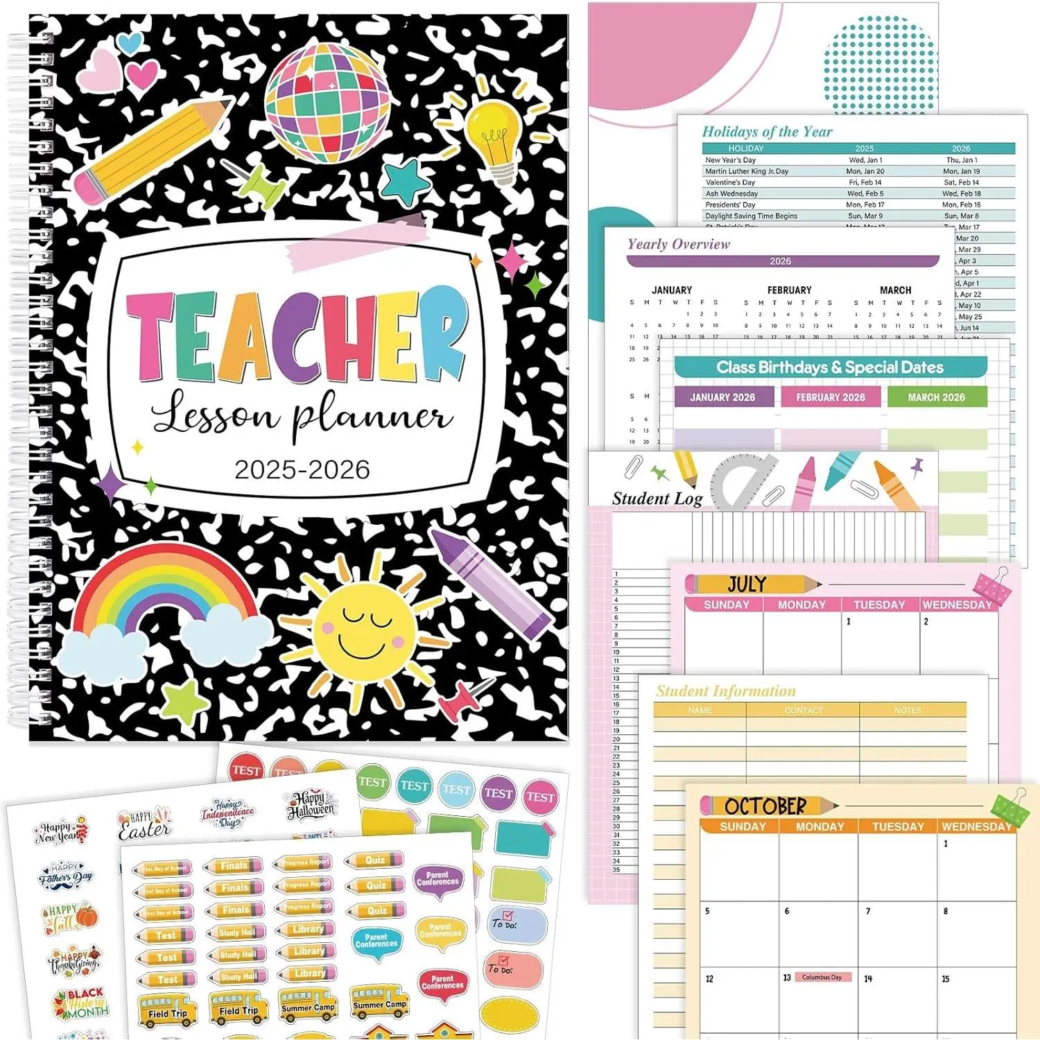 Teacher Planner 2025-2026 July 2025-June 2026, 11 x 8 inch Teacher Lesson Planner with Stickers Colorful Monthly Tabs Lesson Plan Book for Teachers Home school Classroom Organizer(Black Dots)