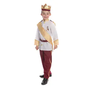 Prince Charming Dress-Up Set For Kids - Include White Shirt, Maroon Pants, Crown, Sash & Belt - Perfect for Halloween, Role Play, Pretend Play Fun, Theme Party & Cosplay Costume Party