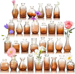 Der Rose 30 Pack Glass Bud Vase Set for Flowers Amber Clear Bud Vase in Bulk Glass Vase for Centerpieces for Home Table Rustic Wedding Decorations Floral Arrangements Decor