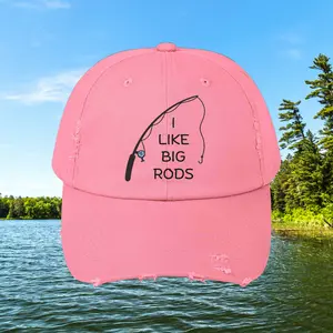 Big Rods Distressed Cap - 100% Cotton Twill Vintage Look Comfortable Fit Unstructured Body 6-Panel Structure with Eyelets Curved Visor Self-Fabric Hideaway Strap