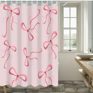 Bow Knot Shower Curtain Cute Waterproof Bathroom Shower Curtains with 12 Hooks, Suitable for Bathrooms or Bathtub Decoration