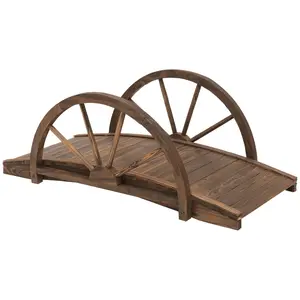3.3ft Wooden Garden Bridge – Arc Footbridge, Half-Wheel Railings. Solid Fir Construction – Weather-Resistant. 330 lb Capacity. Perfect for Pond, Stream or Walkway