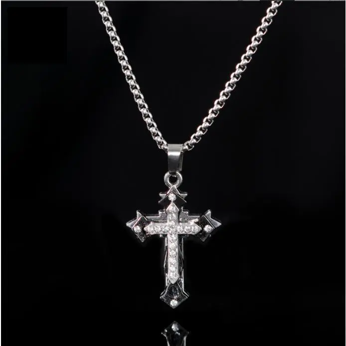 Bogadion Men's Diamond Cross Ornament Necklace - Stainless Steel Cuban Link Layered Hip Hop Jesus Pendant Jewelry, Cool Streetwear Fashion Accessory, Cross Ornament Necklaces, Men's Accessories, Cross Necklace