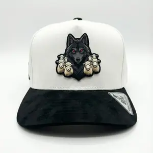 Alpha Wolf Hat Lobo Entre Ovejas Corrido Style Snapback Premium Black & White Cap with Wolf Patch