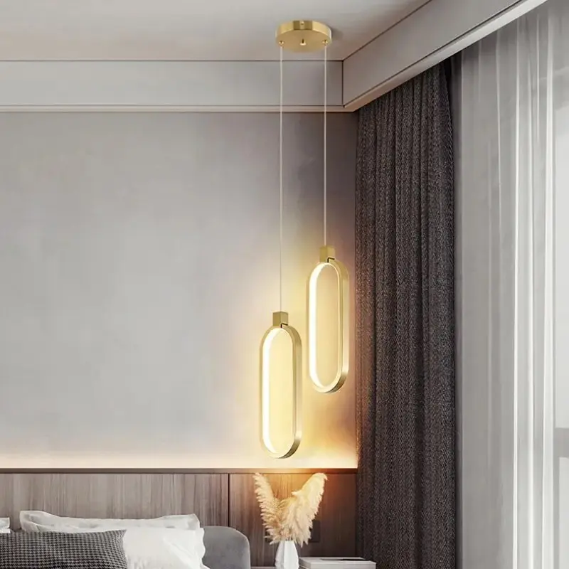 Modern LED Chandelier, Dual Head Oval Aluminum Pendant Light, Hanging Lights, Three-Tone Lighting, 3000k Warm, for Bedroom, Living Room, Bar, Restaurant