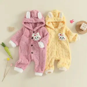 Newborn Girl Boys Snowsuit Baby Cartoon Bunny Onesie Warm Fleece Hooded Romper Jumpsuit