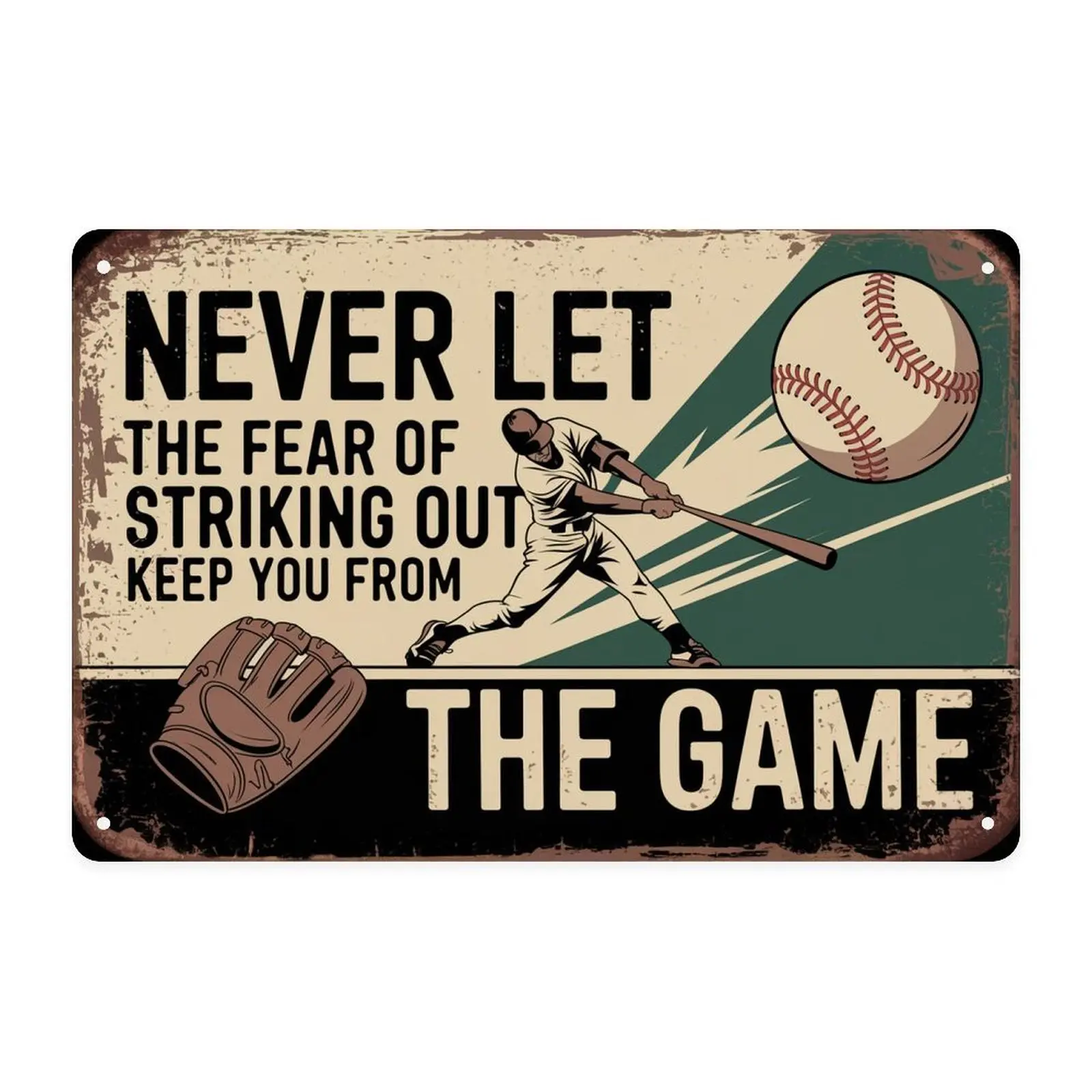 Baseball Motivational Quote Tin Sign， Vintage Baseball Player Metal Sign Print Aesthetic Room Decoration for Home Bedroom Kitchen Bar Dorm Bathroom Wall Decor 8 X 12 Inch