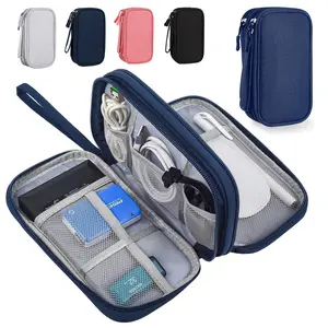 Portable Double Layer Cable Storage Bag, Waterproof Travel Organizer Pouch for Cosmetics Stationery USB Cables, Multi-Functional Travel Storage Case