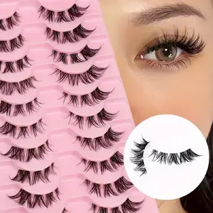 10 Pairs Fox Style Long Strip Lashes, Transparent Handle, Fluffy Soft Lightweight Natural Texture, Reusable Beginner Friendly, Makeup, Cosmetic