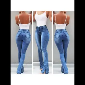 Spring New Elastic Split High Waist Casual Fashion Jeans for Women's Pants and Denim Pants