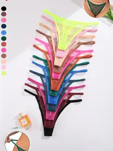 Women's 12-Pack Colorful Lace Thongs - High Waisted, Basic Lightweight Fabric, No Show, Soft, Comfortable, Breathable, Compatible with Leggings & Bodycon Outfits, S-L Set
