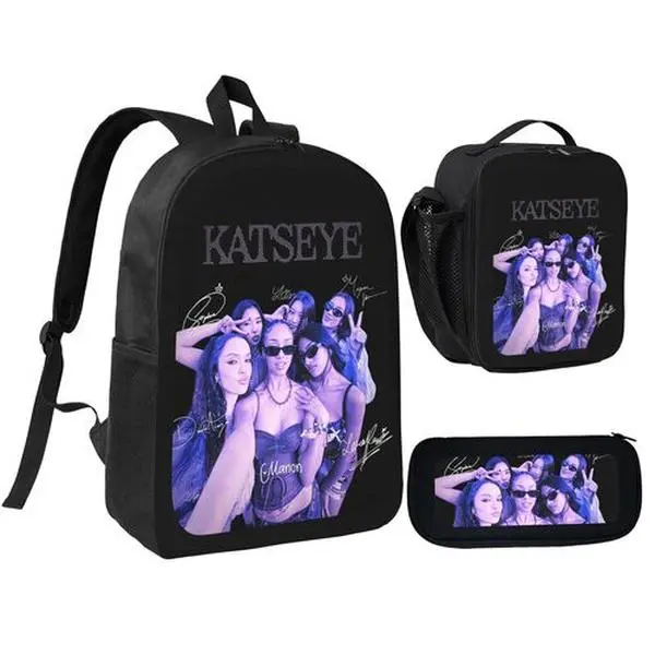 Catseye Backpack Kpop 3 Pieces Set With Pencil Case Lunch Bag Combination For Work Sport Picnic Classic Laptop Backpack Travel Daypack Stationery Bag