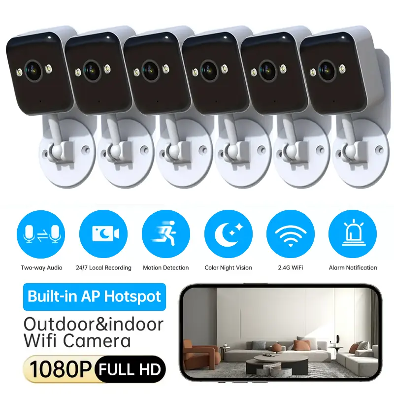 【Breaking The Price-100PCS】JOOAN FHD Smart Indoor Security Camera, Smart AI Home Camera, Night Vision, One-Touch Emergency Alarm, Motion Detection, High-Definition Video, Equipped With Built-In Floodlights, Two-Way Audio, Wi-Fi Supports Smartphone Control