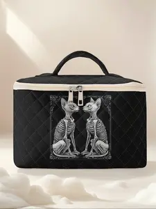 Cute Skull Cat Print Travel Makeup Bag, Cosmetic Pouch, Large Capacity Cosmetic Organizer, Portable Toiletry Storage Box, Fashionable and Stylish