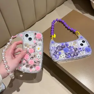 Fashion Protective Phone Case with Chain, Rhinestone Decor Phone Cases for iPhone 16 15 14 13 12 11 Pro Max, Phone Accessories, Cover