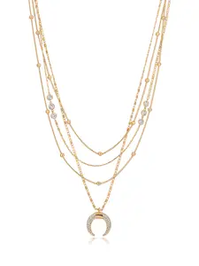 Layered Gold Chain Crescent Horn Necklace – 18K Gold Plated Multi-Layer CZ Necklace, Boho Statement Jewelry