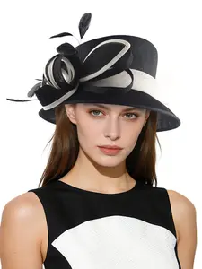 1PC Organza Cloche Bowler Stylish Hat for Women Fashion Hats Cotton imitation Church Fascinator for Tea Party Bridal Wedding Dress Hat