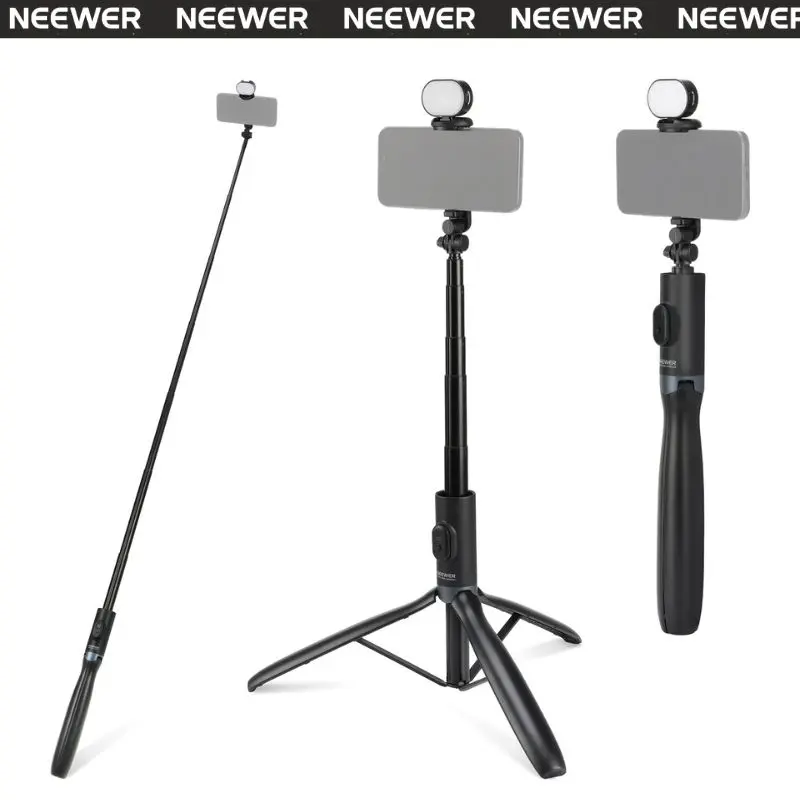 NEEWER PA987 67" Selfie Stick Tripod with Light & Remote,with 1/4" Thread & Cold Shoe Mount, Compatible with iPhone/Android,  Extendable Portable Travel Phone Holder Stand for Video Recording Filming