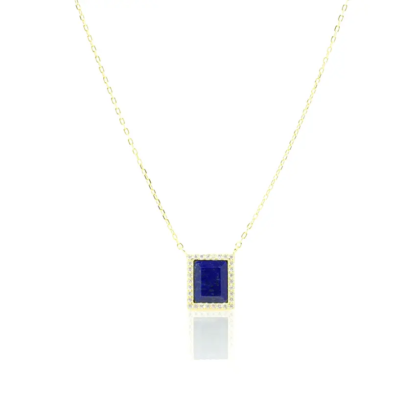 Female Adult Non-Natural Crystal Lapis Lazuli Square Necklace with Modern Pendant Design - Ideal for Daily, Casual Wear