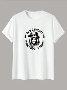 Vintage Loose-Fit Short Sleeve T-Shirt for Men, Geometric Pattern, Casual Style, All-Season Wear, No Button or Zipper